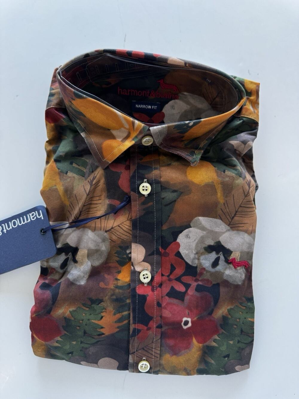 Harmont & Blaine Cotton Shirt With Floral Null Pattern Mens Medium Narrow Fit